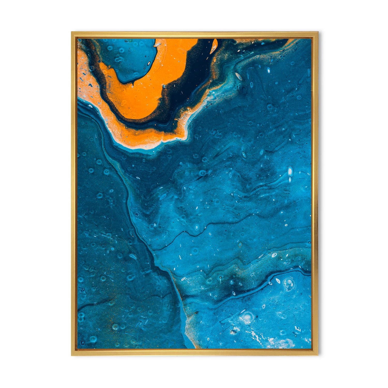 Designart Composition Abstraite En Marbre En Bleu Et Orange III ART MURAL À CADRE FLOTTÉ
