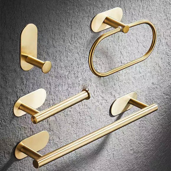 Gold 4 Piece Bathroom Accessories Set Towel Rack