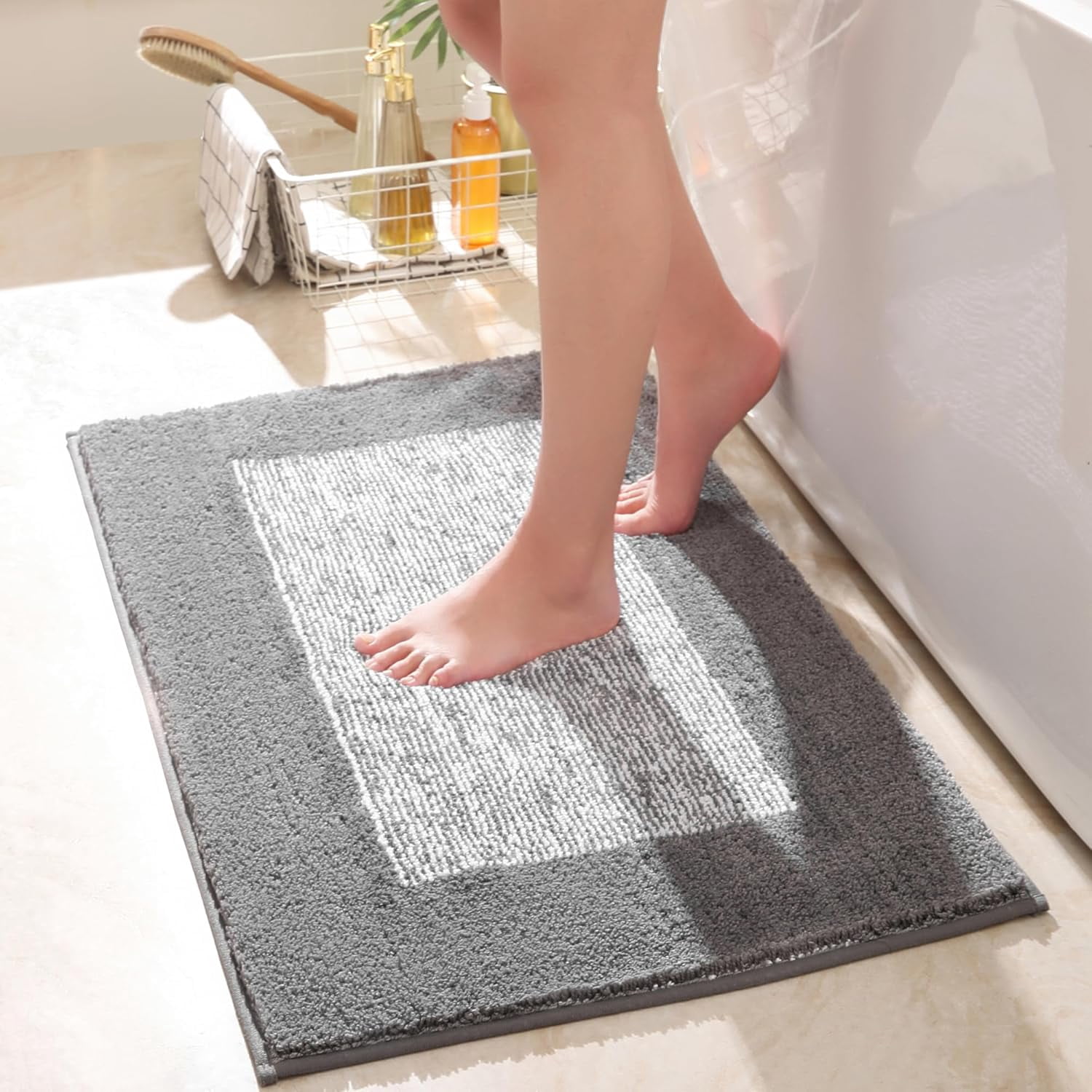 Boiland Bath Mat, Extra Soft and Absorbent Bathroom Mat, Non Slip Shaggy Bathroom Rug, Machine Washable Bath Rug for Bathroom Floor, Tub and Shower (Dark Grey, 16"x24")