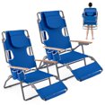 thumbnail image 1 of Costway 2 Pcs Chaise de Plage Pliable 3-en-1 avec Ouverture pour le Visage, Repose-Pieds, Dossier Réglable Bleu Marine, 1 of 9
