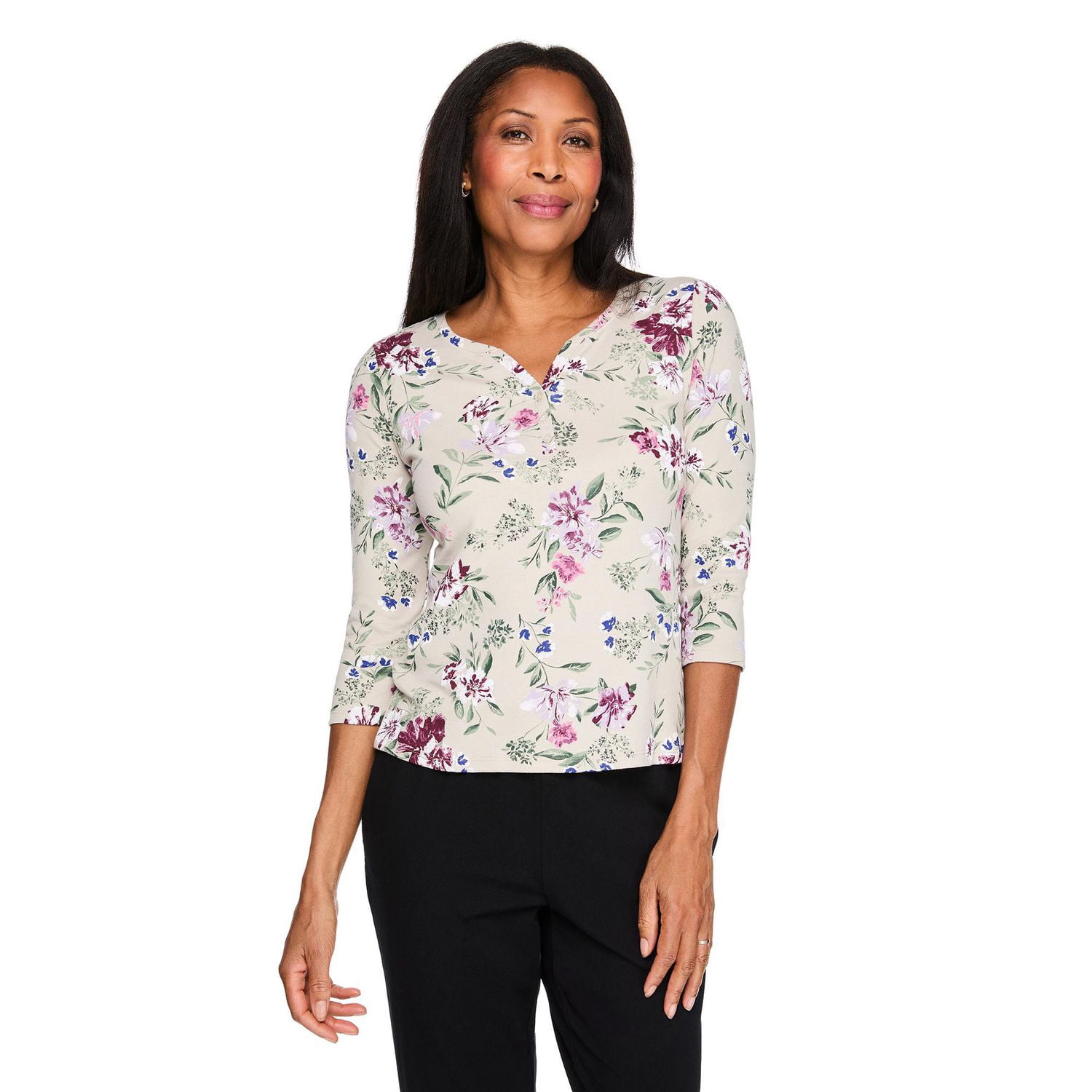 T-shirt Henley imprimé Karen Scott pour femmes
