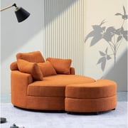 TOYTEXX Oversized 51.2" Round Swivel Barrel Chair with Storage Ottoman and 4 Pillows, Upholstered Accent Lounge Chair, Orange