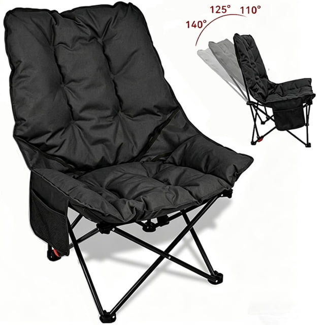 Chaise de Camping Grand avec Dossier Réglable, Chaise Pliante d'Extérieur avec Poche Latérale et Sac de Rangement, Fauteuils Inclinables de Camping à Dossier Haut pour Adultes, Supporte 242 Lb