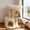 thumbnail image 4 of Costway 26" Small Cat Tree with Large Padded Plush Perch, 2 Condos, Sisal Scratching Posts Beige, 4 of 10
