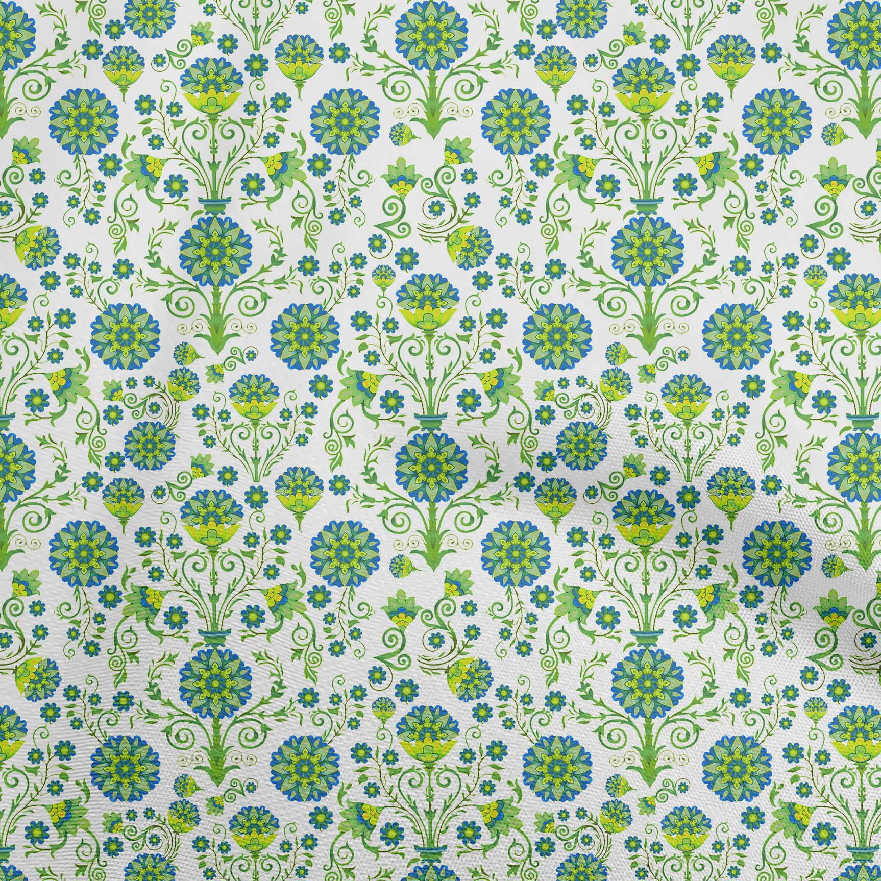 oneOone Cotton Cambric Green Fabric Florals Sewing Material Print Fabric By The Yard 56 Inch Wide
