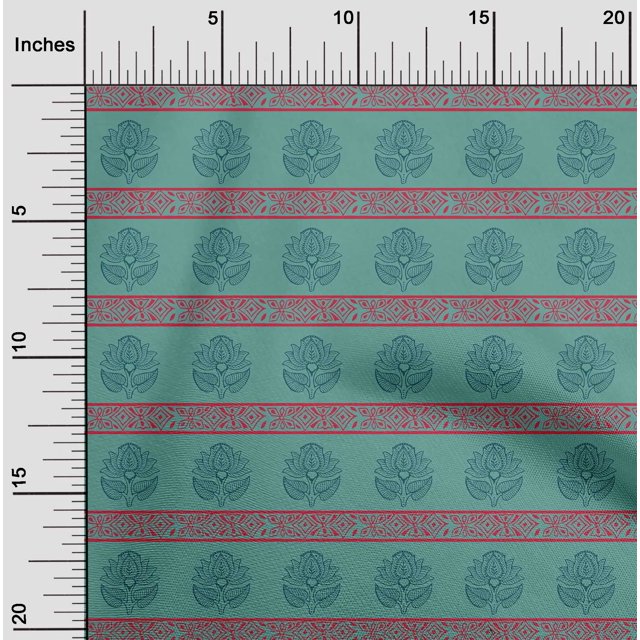 oneOone Polyester Lycra Fabric Leaves & Lotus Block Print Fabric By Yard 56 Inch Wide