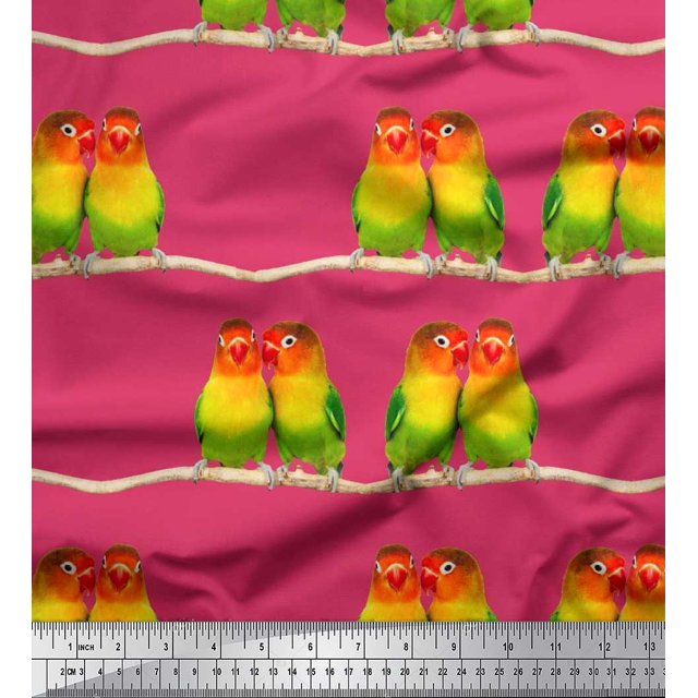 Soimoi Rayon Fabric Branch & Colorful Parrot Bird Print Sewing Fabric Yard 56 Inch Wide