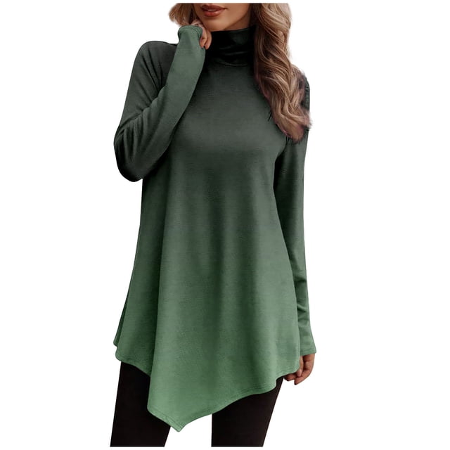 Birdeem Women Temperament Solid Color Long Sleeved Round Neck Irregular Long Sleeved T-Shirt