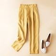 thumbnail image 2 of Timegard Cotton Linen Pants for Women Elastic High Waisted Button Ruched Casual Trousers with Pockets, 2 of 6