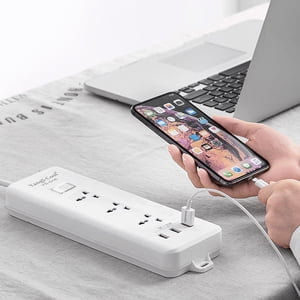 Smart Socket, Staron Fast Charging Converter Power Strip, 3 AC Outlets 3 USB Ports 2M/6.6Ft Extension Cord White