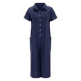 thumbnail image 4 of Womens Solid Color Casual Short Sleeved Medium Length Cotton Linen Shirt Jumpsuit, 4 of 5