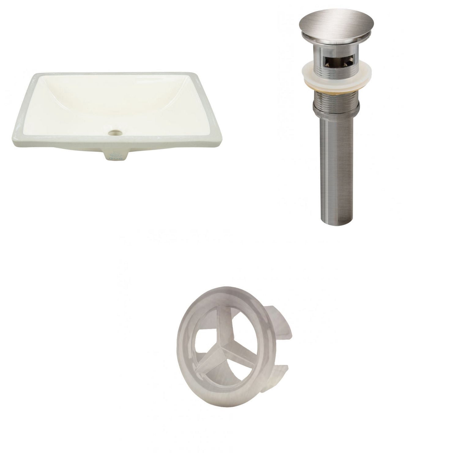 20.75-in. W Rectangle Bathroom Undermount Sink Set In Biscuit - Brushed Nickel Hardware - Overflow Drain Incl. AI-20584