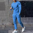 thumbnail image 1 of TIMIFIS BlueMen's Tracksuit 2 Piece Sweatsuit Workout Long Sleeve Solid Color Suit Round Neck Long Sleeve T-Shirt Trousers Tight Two Piece SetFall, 1 of 5