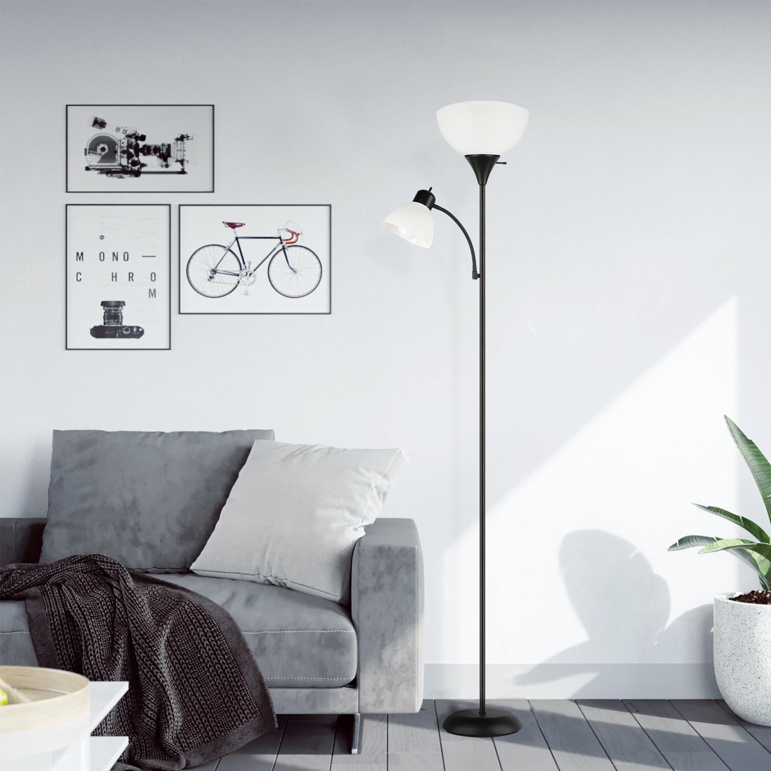 OUTON 71" Torchiere Floor Lamp with Reading Side Light, 3 Color Temperature Modern LED Standing Light for Living Room, Black