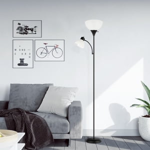 OUTON 71" Torchiere Floor Lamp with Reading Side Light, 3 Color Temperature Modern LED Standing Light for Living Room, Black