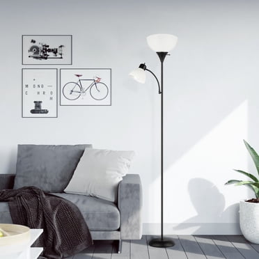 OUTON 71" Torchiere Floor Lamp with Reading Side Light, 3 Color Temperature Modern LED Standing Light for Living Room, Black