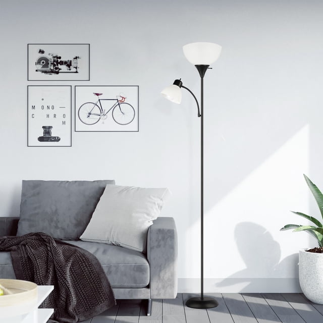 OUTON 71" Lampe de sol Torchiere avec lumière de côté lecture, 3 Température de couleur moderne LED Lumière debout pour le salon, noir