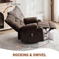 thumbnail image 4 of Swivel Rocker Recliner Chair with Heat and Massage&Adjustable Footrest for Elderly Adults,360° Swivel Rocking Sofa with Handrail and Backrest &Cup Holders Overstuffed Cushion for Back Pain Relief, 4 of 6