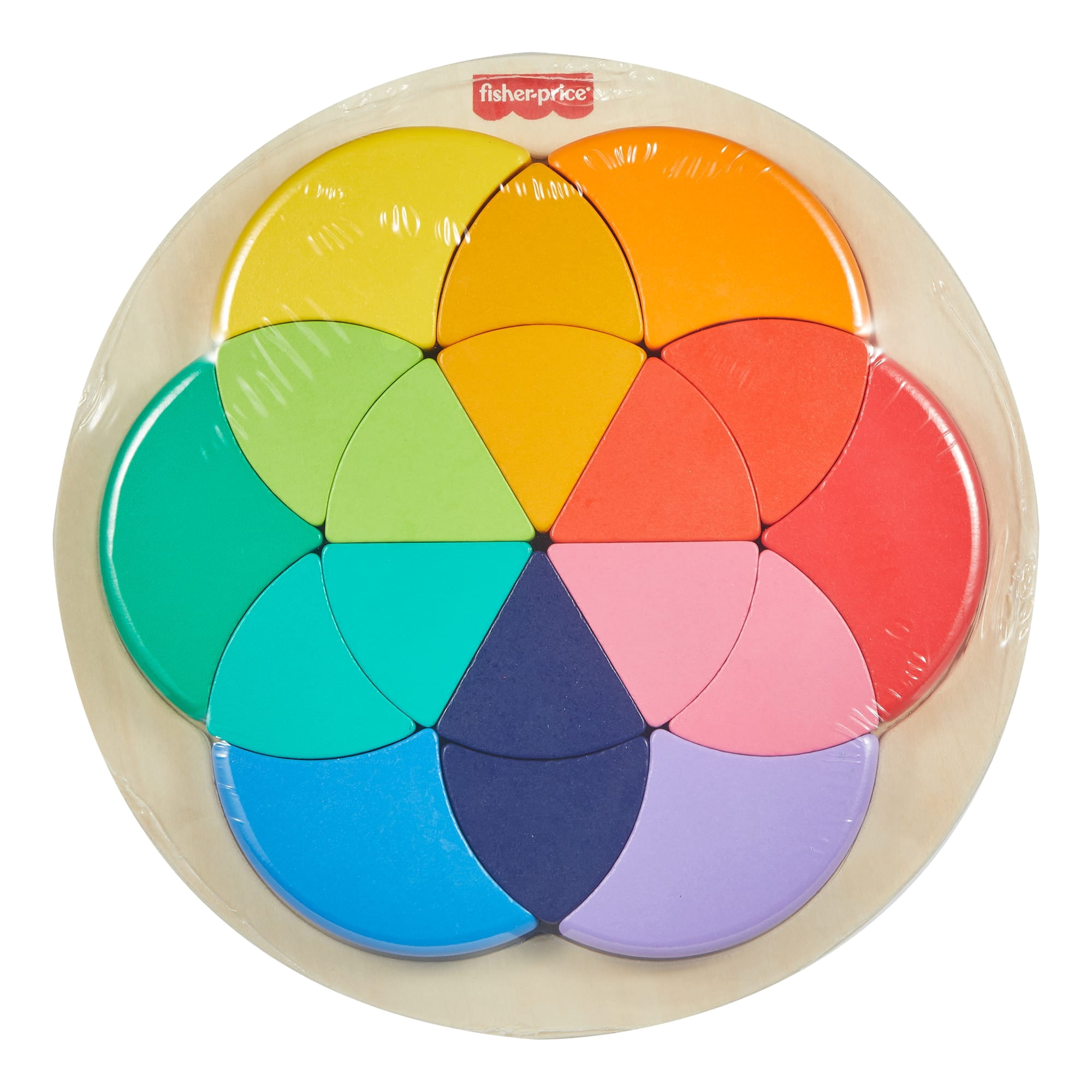Casse-tête en bois de la roue des couleurs de Fisher-Price, jeu de tri des formes pour les enfants d’ge préscolaire, 19pièces en bois