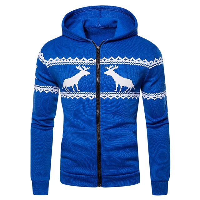 Cardigan à Capuche Zippé Imprimé Faon de Noël pour Hommes