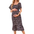 thumbnail image 1 of MEZZALL Robe Femme Florale à Encolure Carrée Robes Midi Robe de Maternité Enceinte Décontractée Robe Trapèze Longue Fluide à Smocks Robe Polyvalente Tenue Quotidienne TTG, 1 of 5