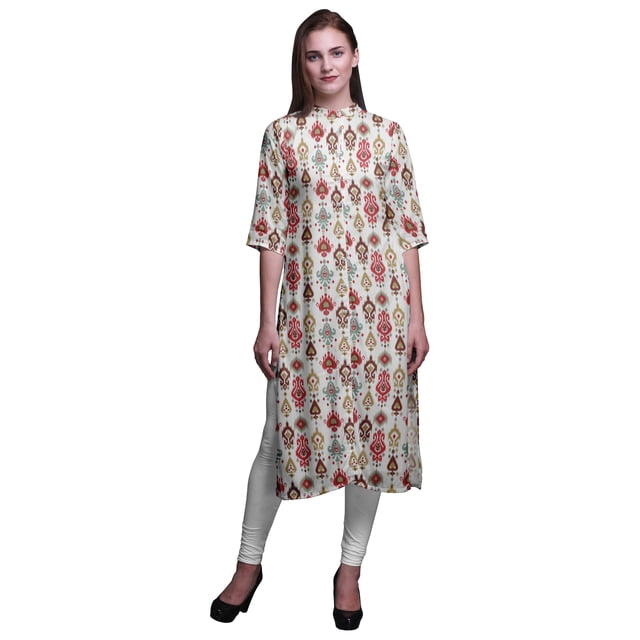 Bimba Printed Straight Kurtis For Women Button Down Mandarin Indian Tunic X-Large