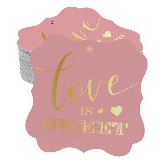 Inkdotpot Pack Of 50 Love Is Sweet Wedding Paper Tags DIY Craft Bracket Shape Real Gold Foil Hang Tags
