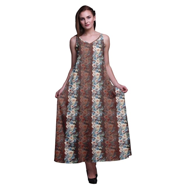 Bimba Rayon Floral Womens Adjustable Spaghetti Strap Long Maxi Print Dress Bohemian-Large