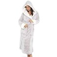thumbnail image 4 of MAWCLOS Ladies Fuzzy Plush Bathrobe Hooded Sherpa Robes Solid Color Sleepwear Loose Lounge Long Sleeve Dressing Gown Gray M, 4 of 5