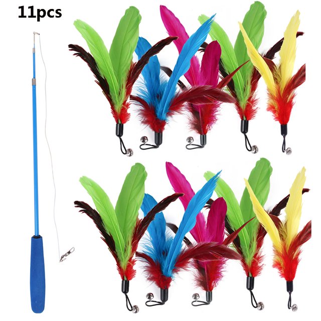 11-Piece Funny Cat Toy Set, Feather Funny Cat Stick, Caterpillar Ribbon Toy Set, Cat and Kitten Interactive Toy Dropshipping feather