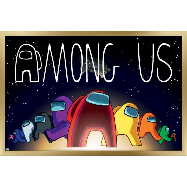 Among Us - Affiche Murale de l'Univers, 22,375 Po x 34 Po Encadrée, Représentant des Personnages Colorés de Coéquipiers du Jeu Among Us Alignés sur un Fond d'Espace Étoilé avec le Titre « Among Us » au-Dessus, Encadrée en Bois Clair, Convient à la Décoration Murale de Chambre Ou de Salle de Jeux.