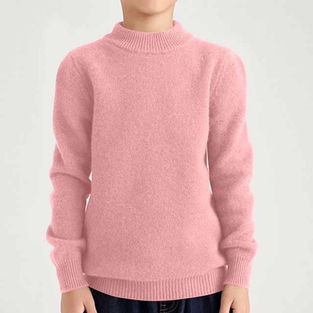 LWFFDAW Long Sleeve Shirts for Kid Boys Girls Trendy Ribbed Knitted Tops Solid Color Basic Shirts Mock Neck Pullover Tops Children Clothes Pink Size 170