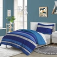 thumbnail image 1 of Dream Factory Kids 5-Piece Complete Bed Set Easy-Wash Super Soft Microfiber Comforter Bedding, Twin, Blue Rugby Stripe, (2D872701BL), 1 of 6