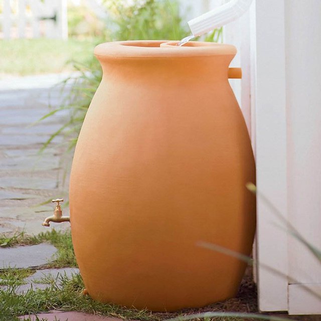 Algreen Castilla 50 Gallon Plastic Rain Water Collection Barrel, Terra Cotta