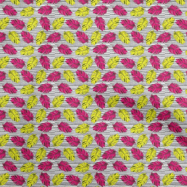 oneOone Popeline de Coton Sergé Tissu Jaune Feuille Tropicale avec Texture Rayée Matériel de Robe Tissu Imprimé Tissu au Mètre 56 Pouces de Large