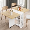 thumbnail image 1 of Space Saving Folding Dining Table with 2 Tier Storage-Extendable Drop Leaf Farmhouse Wood Kitchen Dining Room Tables Set for 4-6, Collapsible Expandable Rectangle Dinner Kitchen Office Furniture, 1 of 11