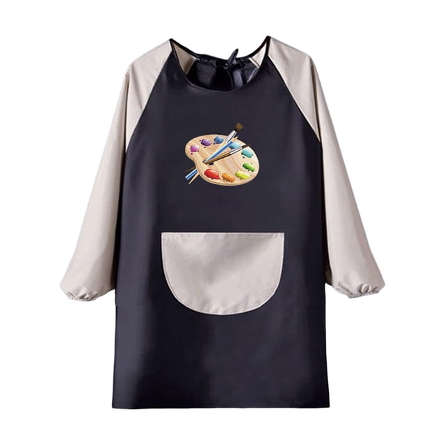 GROWTH TANK Multifunction Kids Painting Apron Palettes Pattern Washable Long Sleeve Painting B