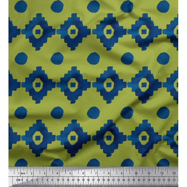 Soimoi Green Poly Georgette Fabric Aztec Geometric Fabric Prints By Yard 42 Inch Wide