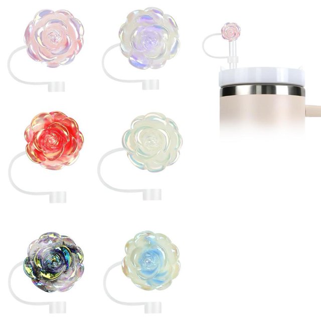 6pcs Sparkling Straw Topper Cute Butterfly Cup Fitting Silicone Straw Dust O3L0