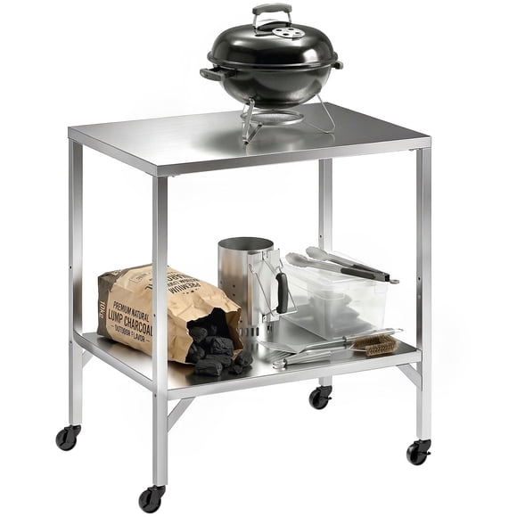 Outsunny Outdoor Grill Cart with Stainless Steel Tabletop, Shelf, Wheels