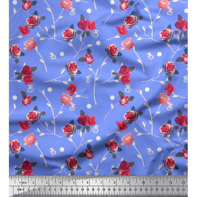 Soimoi Tissu Popeline de Coton Feuilles, et Tissu à Imprimé Floral de Roses au Mètre 42 Pouces de Large
