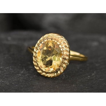 Bague en Citrine, Citrine Naturelle, Bague Vintage, Pierre de Naissance de Novembre, Bague Solitaire en Or, Bague Antique, Bague en Pierre Jaune, Bague Pierre de Naissance
