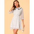 thumbnail image 2 of Unique Bargains Robe à Manches 3/4 à Volants avec Col Rabattu et Imprimé Étoiles et Pois pour Femmes, 2 of 4