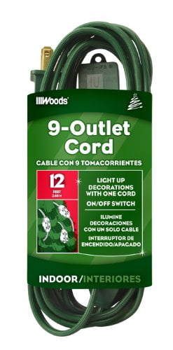 Woods 32189 Indoor Extension Cord With Nine Power Outlets (12 Feet, Green)