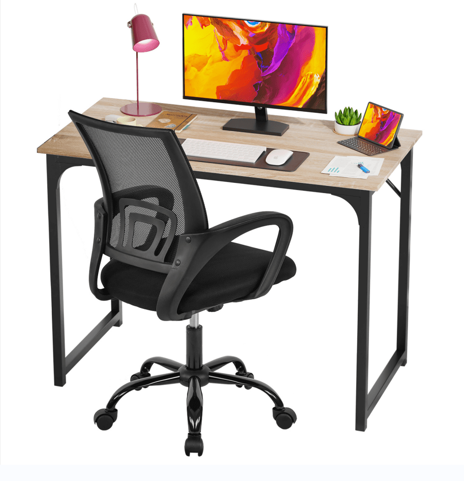 BestOffice Computer Desk and Office Chair Set, 39.4-Inch Modern Simple Style Home Office Writing Study Table with Metal Frame, Black
