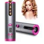 Unbound Cordless Auto Rotating Ceramic Hair Curler USB Rechargeable Automatic Curling Iron LED Display Temperature Wave Curler Gray Color