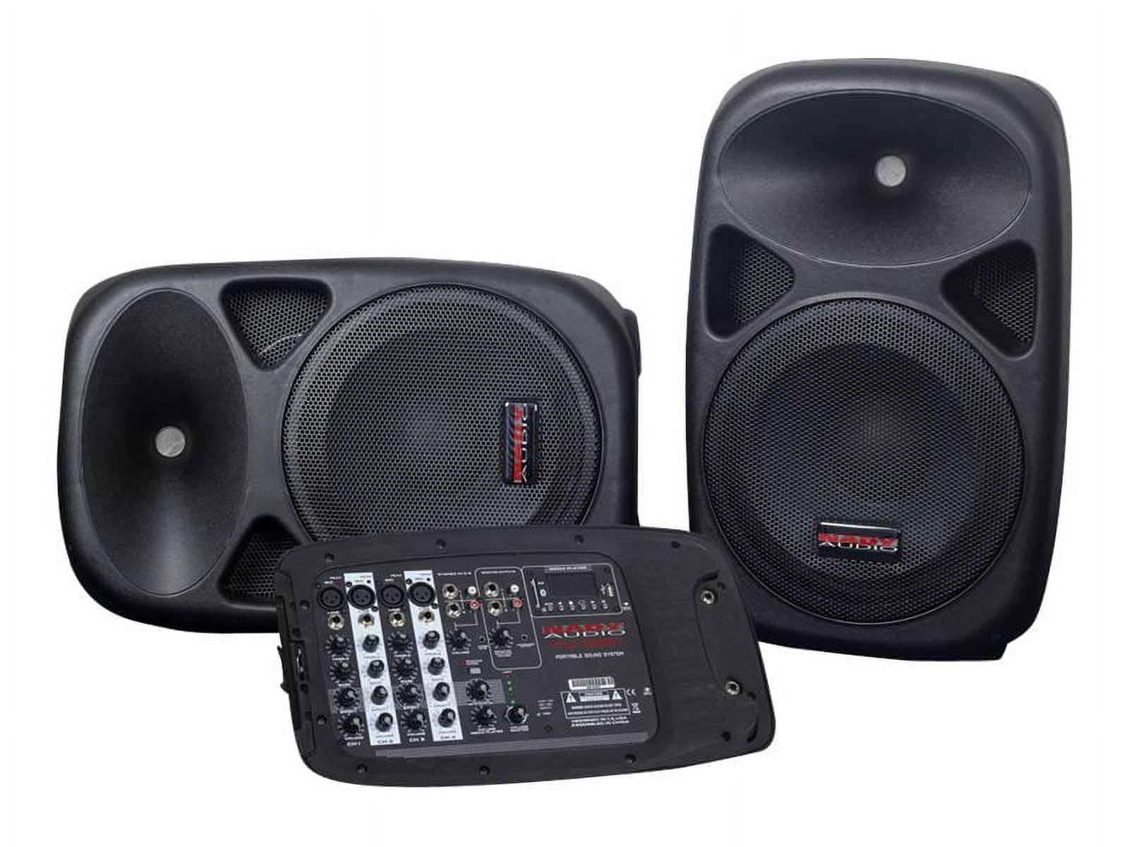 Système PA portable Ultra compact avec 2 Haut-Parleurs avec Bluetooth et Mélangeur Alimenté à 8 Canaux avec (2x) 2 Câbles de Haut-Parleur de 18 Pieds
