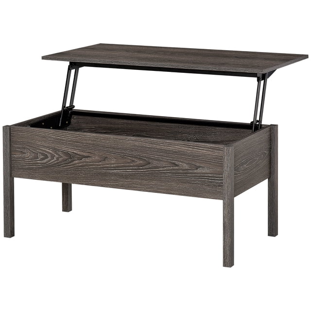 HOMCOM Table Basse Moderne de 39 Pouces à Plateau Relevable avec Compartiment de Rangement Caché en Panneau de Particules Gris Pâle. Présente un design Rectangulaire avec un Mécanisme à Plateau Relevable Qui Crée une surface de Bureau Flottante, Révélant un Compartiment de Rangement Caché Spacieux. la Table Mesure 38,5 Pouces de Longueur, 19 Pouces de Largeur, et a une Hauteur Réglable de 17,75 à 26,75 Pouces. Idéale pour les Salons Ou les Bureaux, Elle Offre un style chic et Moderne et un Rangement Fonctionnel.