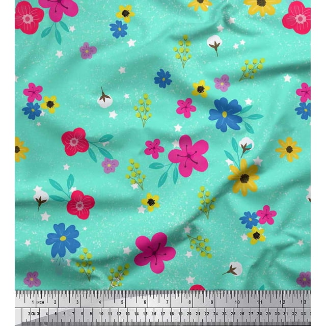 Soimoi polyester Crepe Fabric Artistic Flower Print Fabric by the Yard 42 Inch Wide