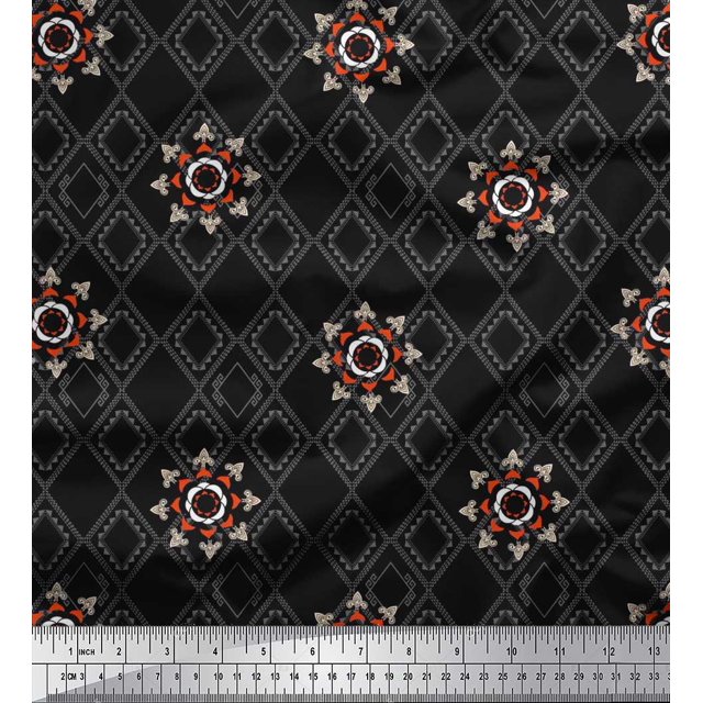 Soimoi Polyester Crepe Fabric Damask & Argyle Geometric Print Fabric by The Yard 42 Inch Wide